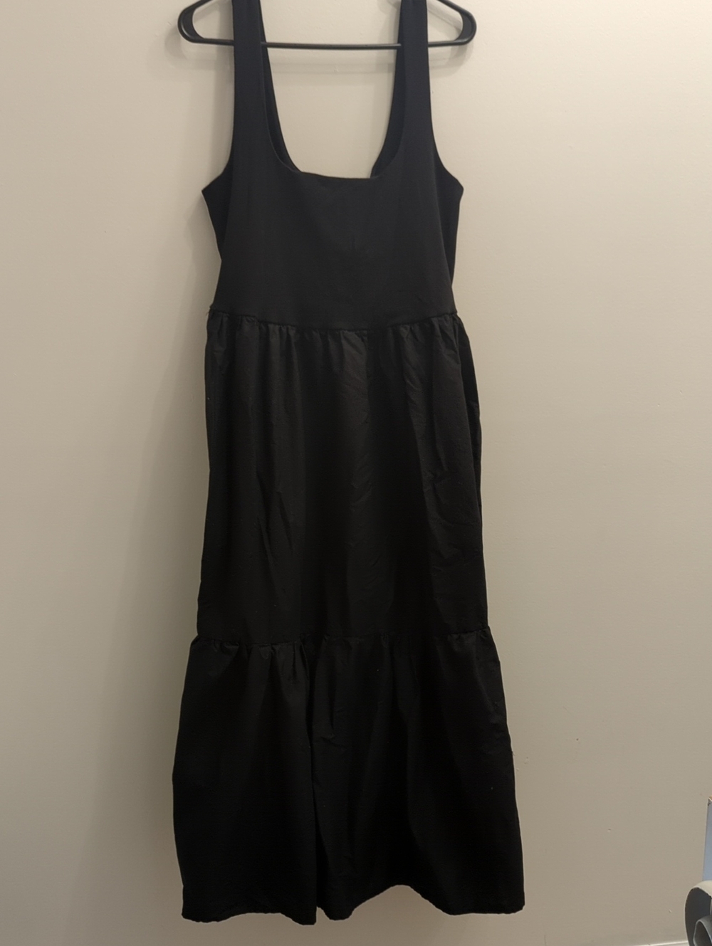 Eloquii Black Scoop Neck Maxi Dress in Mixed Fabrics, Size 14